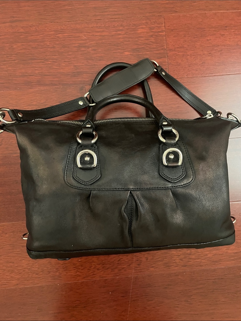 COACH Ashley Shimmering Black Leather Satchel Handbag - Picture 8 of 15